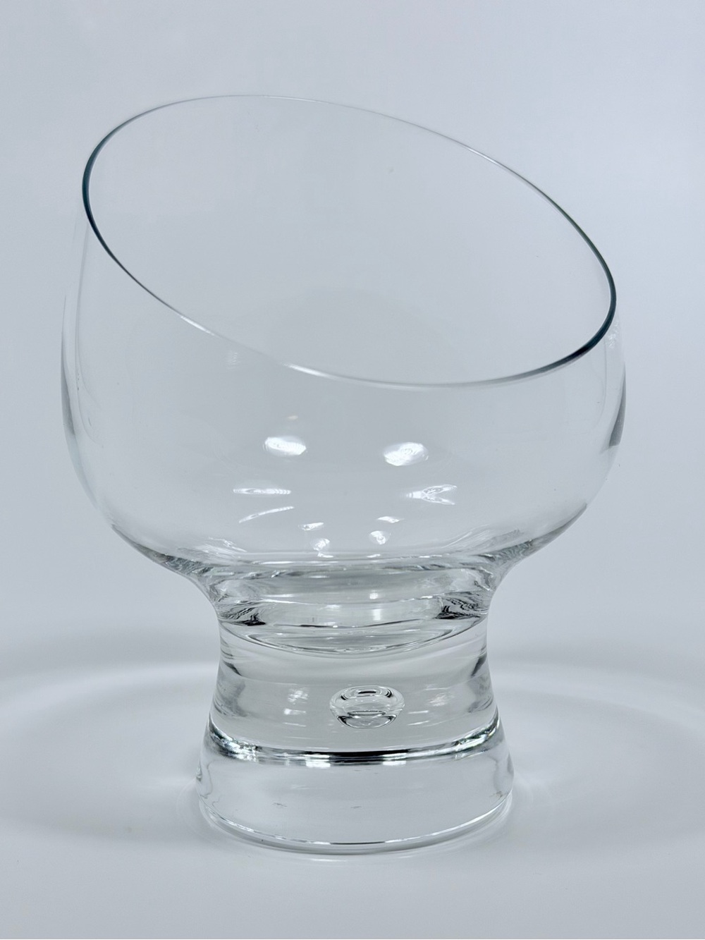 Vintage Clear Glass Slant Cut Footed Bowl Pedestal Candy Nut Dessert Dish Bubble